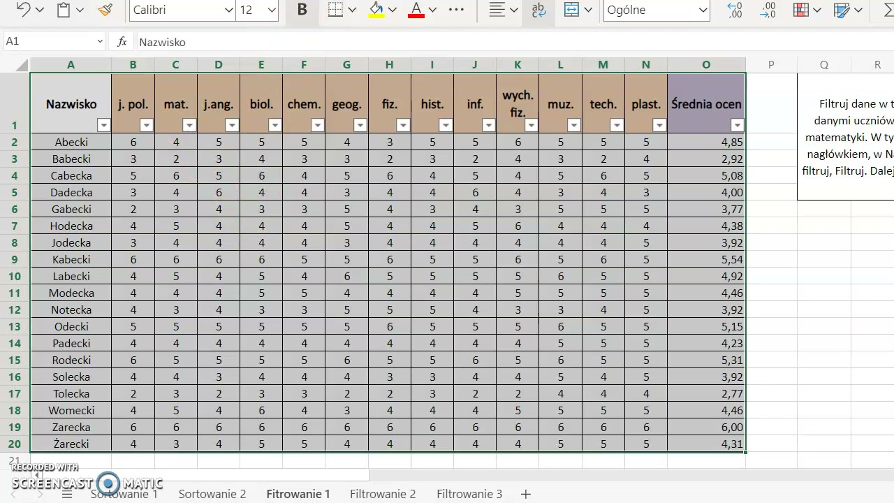 Excel - sortowanie i filtrowanie danych