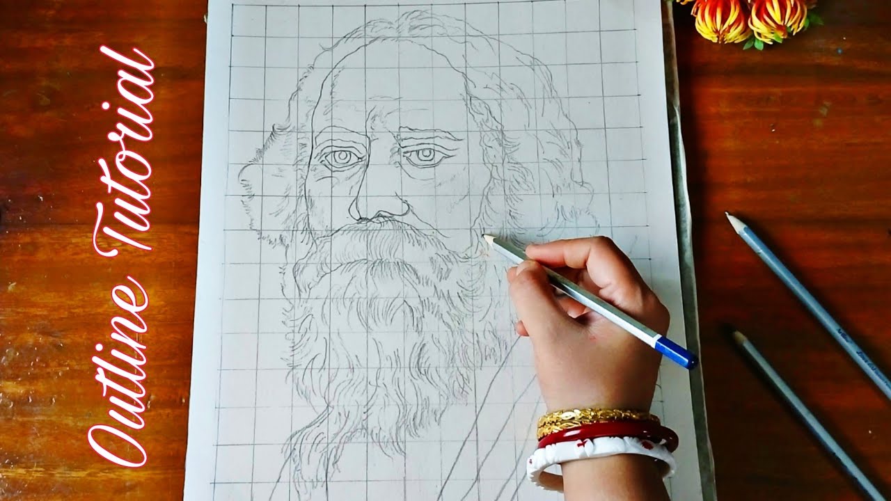 Rabindra Jayanti Special Drawing | How to draw Rabindranath Tagore | Step By Step | Outline Tutorial