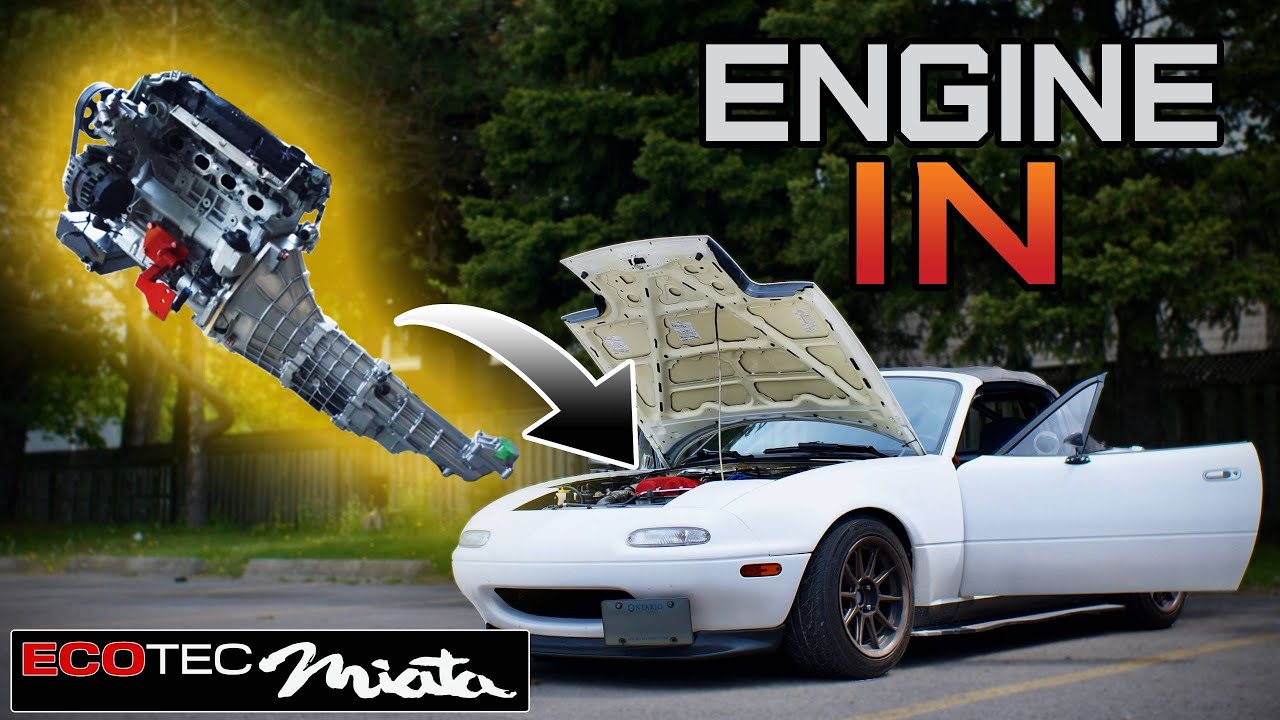 HUGE MILESTONE! Engine & Trans Install DIY Ecotec Miata Swap