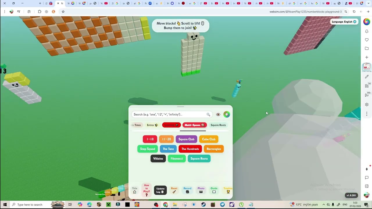 ANOTHER update to my numberblocks game on websim!