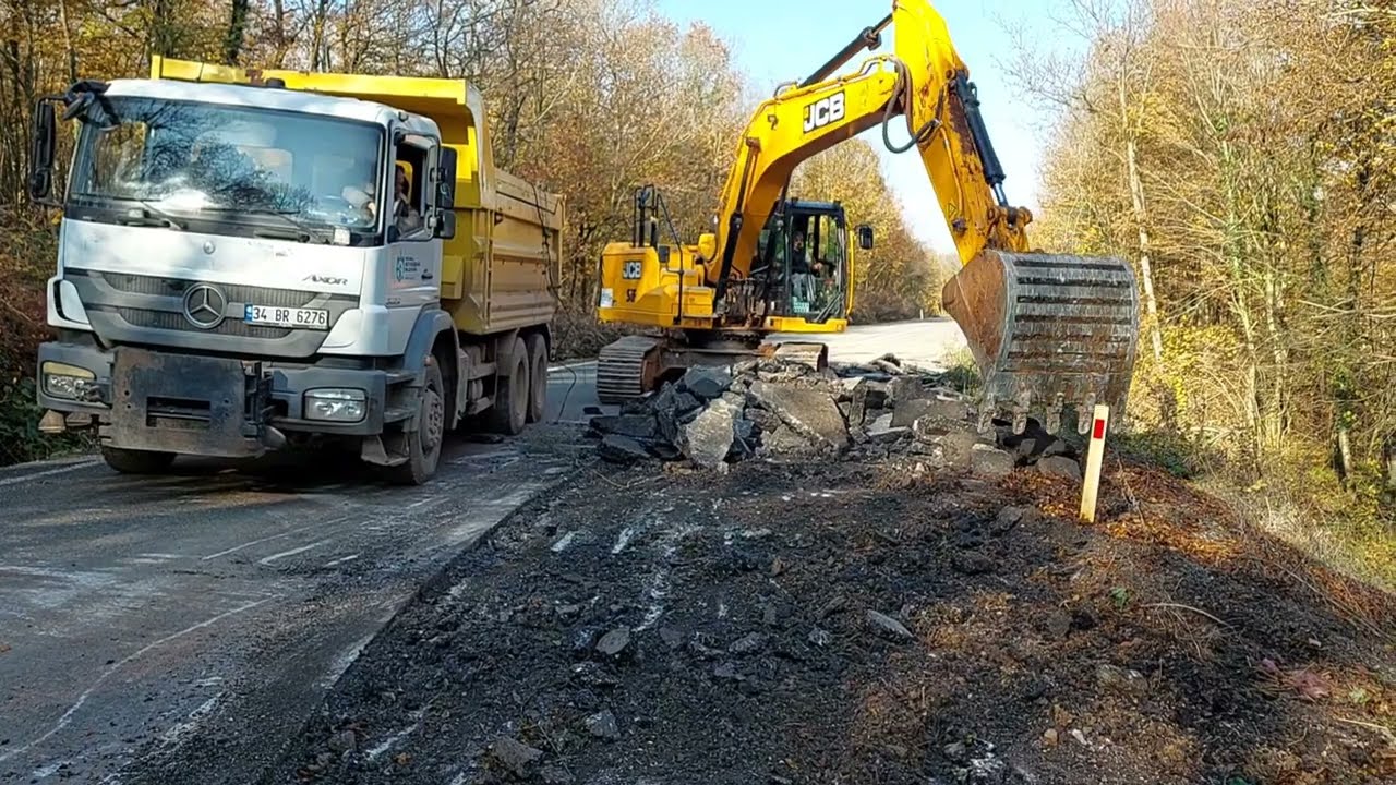 Ekskavatör JCB 220XLC ile Asfalt Kazısı ve Kamyon Yükleme Çalışması