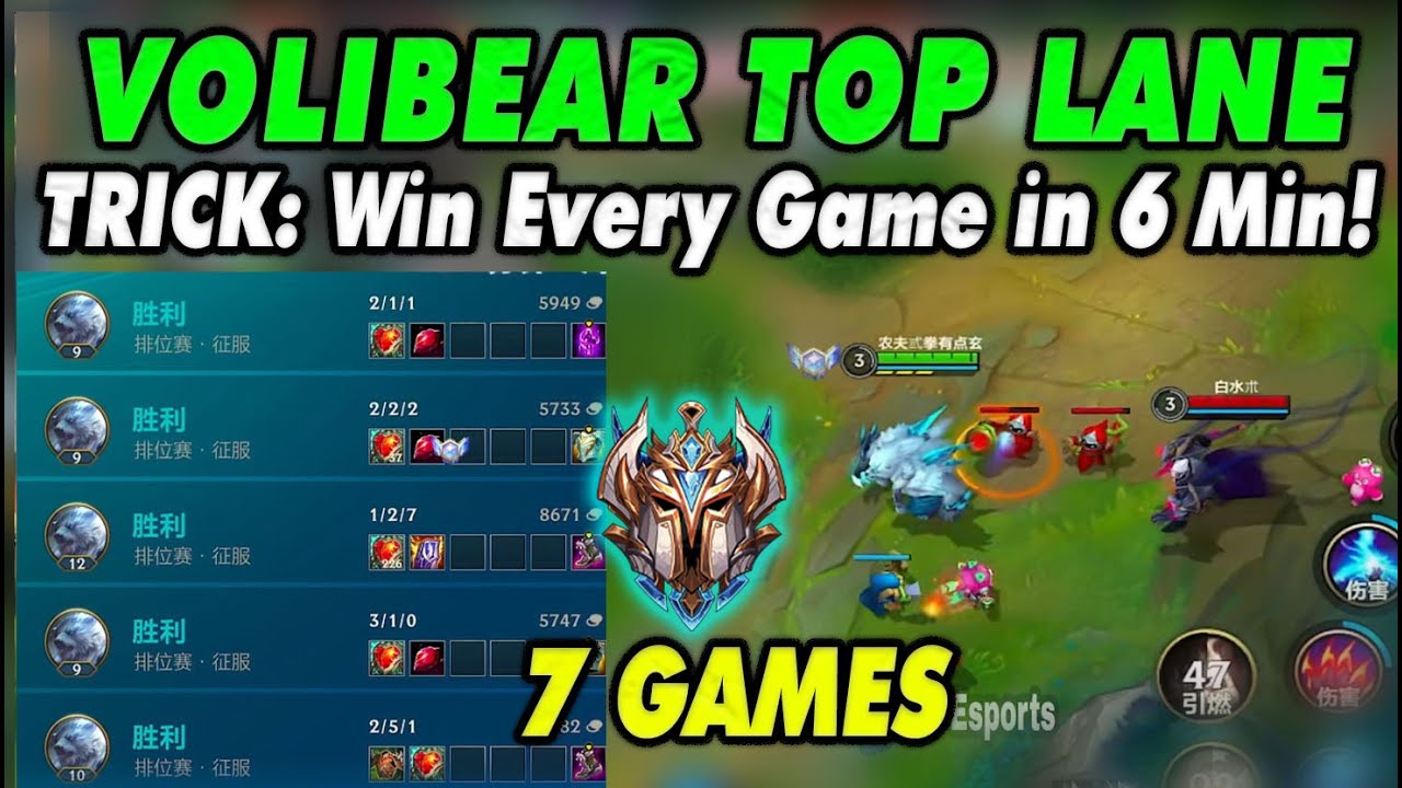 Volibear Top Lane - Trick: Win Every Game in 6 Min! | 7 Games Challenger - Sovereign Wild Rift China