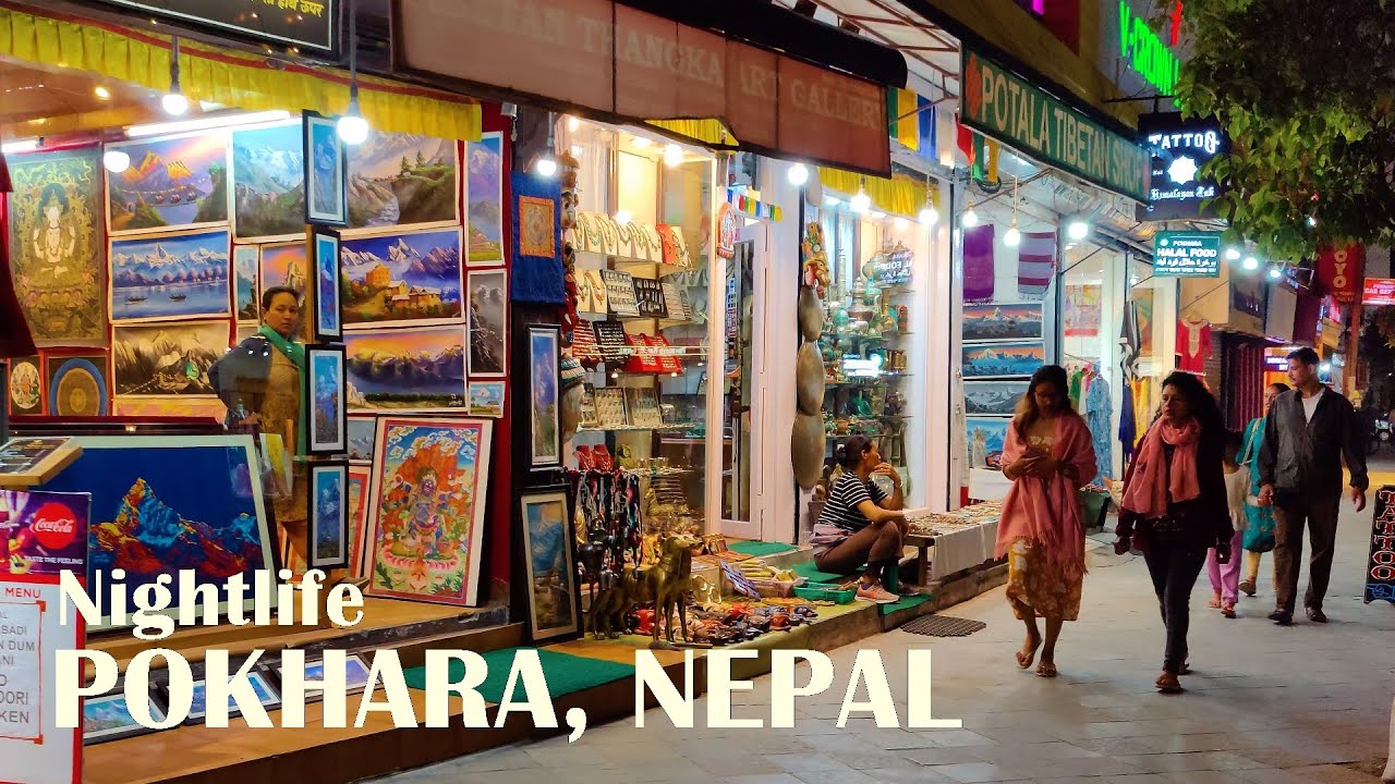Pokhara Nepal, Night Walk Around The Most Famous Tourist Street ! Virtual Travelling Walking Nepal