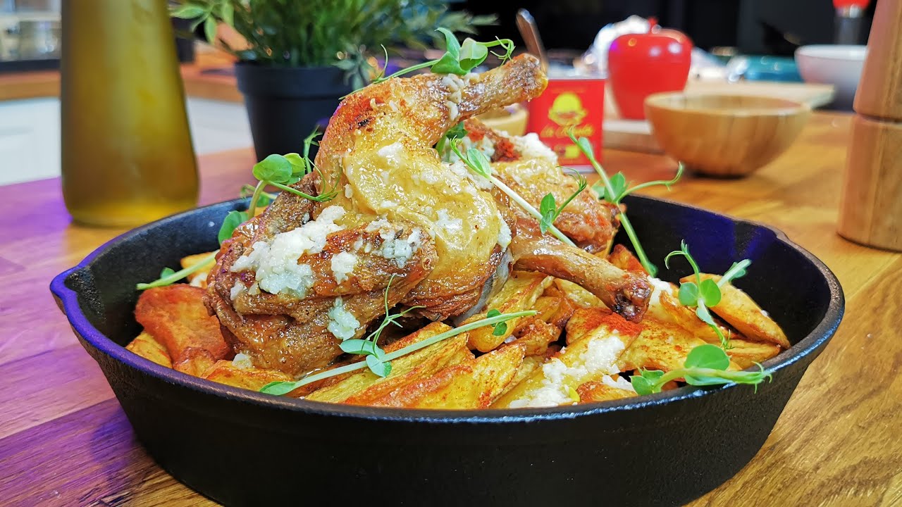 🐔Cocosel de Padure-Prajit in Untura de Porc/Mangalita cu Mujdei si Cartofi Prajiti -Florin Arvunescu