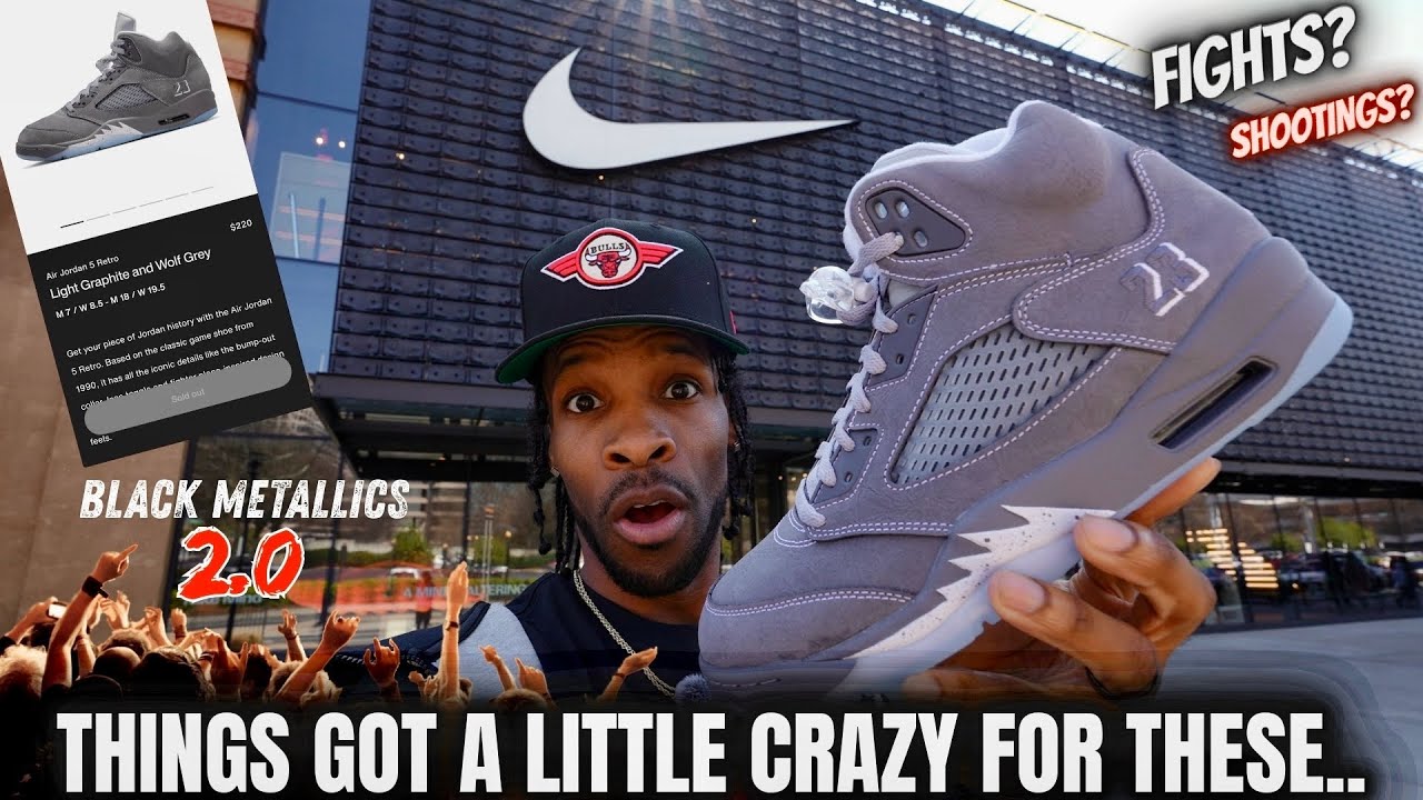 WOLF GREY JORDAN 5 MADNESS!! HUGE CROWDS, UNHAPPY PEOPLE VIOLENCE, & NOT ENOUGH PAIRS! PICK UP VLOG!
