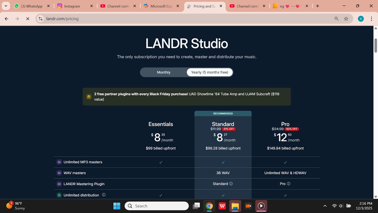 Тарифные планы распространения музыки LANDR: сколько это стоит ежемесячно и ежегодно