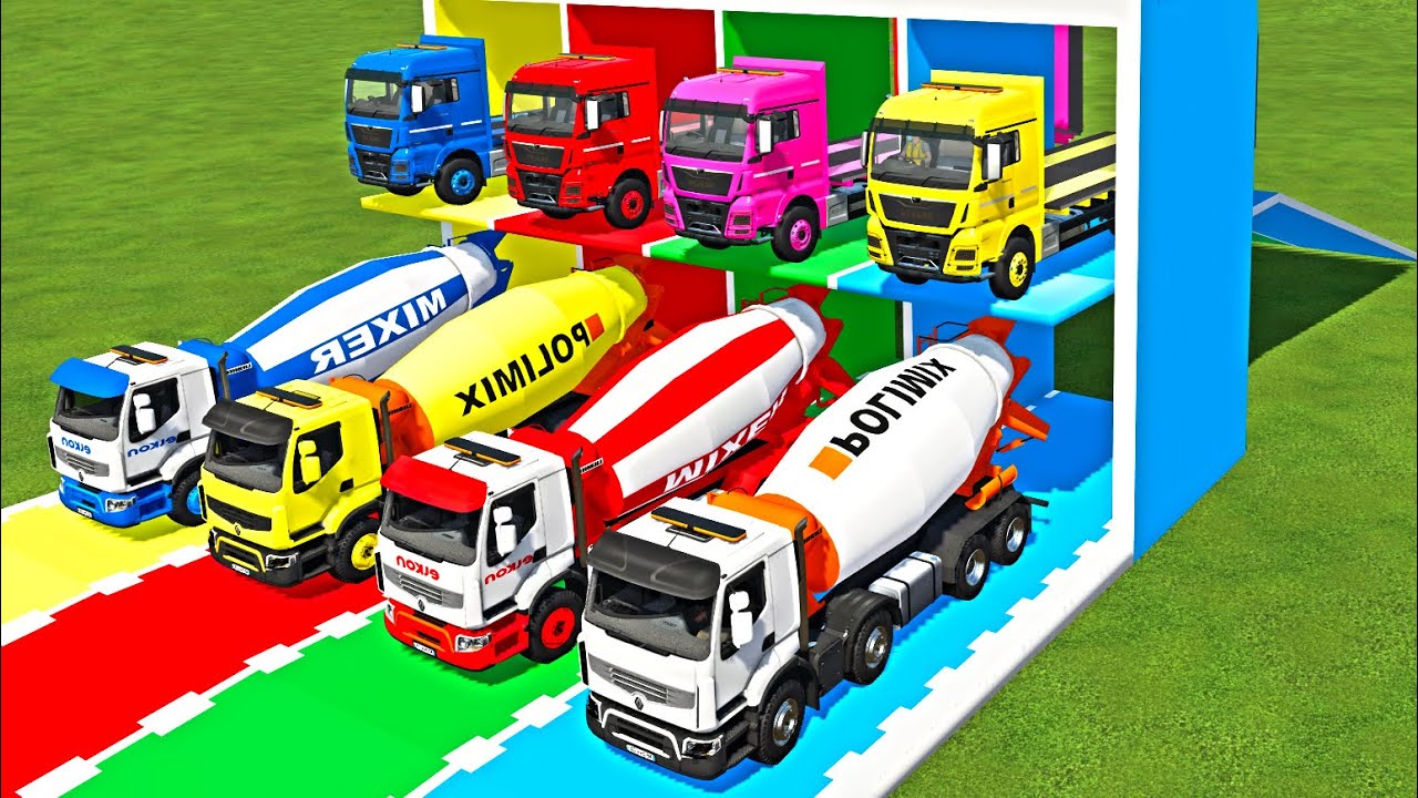 TRANSPORTING POLIMIX CEMENT TRUCK & RENAULT MIXER TRUCK TO GARAGE WITH MAN TRUCK! FS22 !!