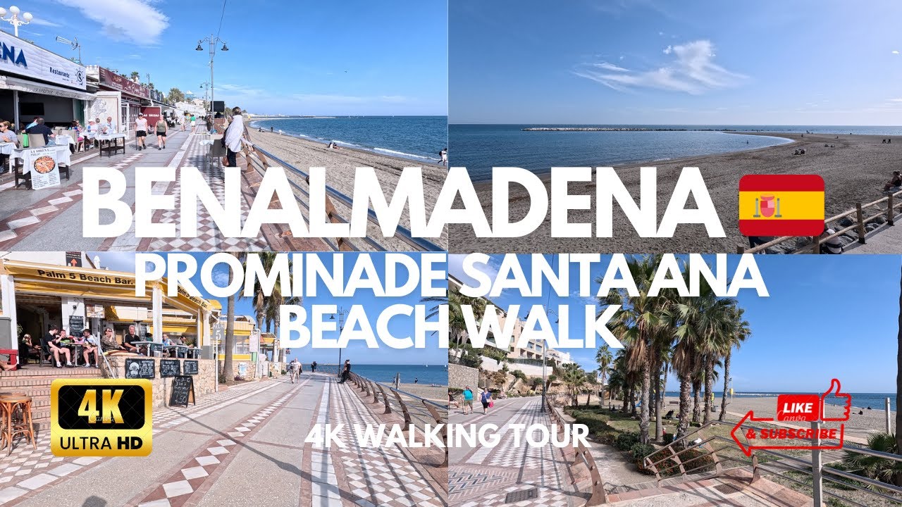 Benalmadena 🇪🇸 Relaxing Walk Playa de Santa Ana Beach! 4K Walking Tour ☀️🏖️