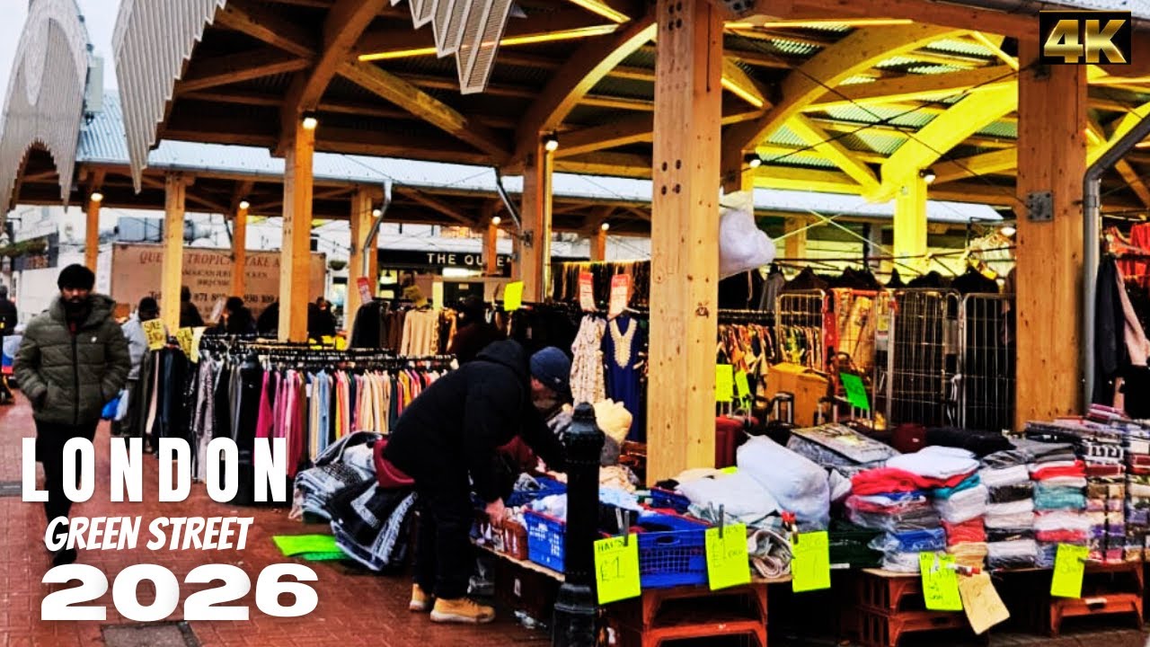 London Walk 2026, Green Street, Bustling Market, Street Food, East London Shopping Centre