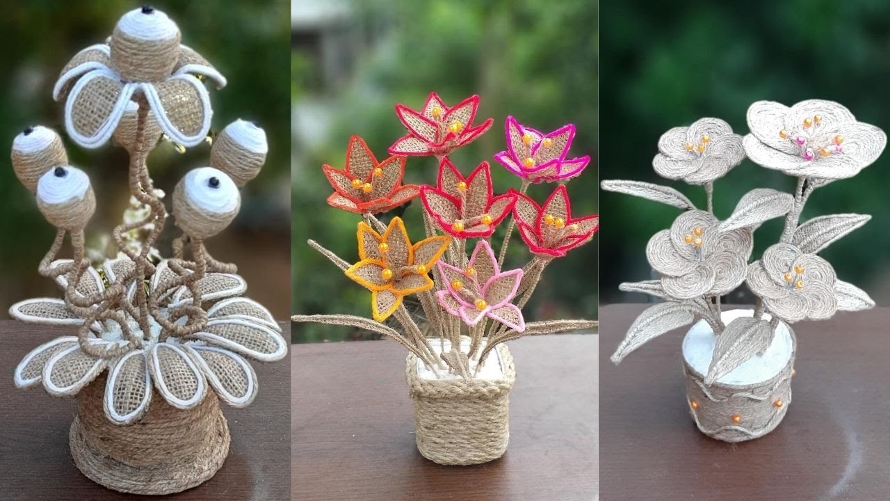 DIY 3 jute burlap flower and vase Ideas | Home decoration ideas || Jute Flower Vase/Jute Craft Ideas