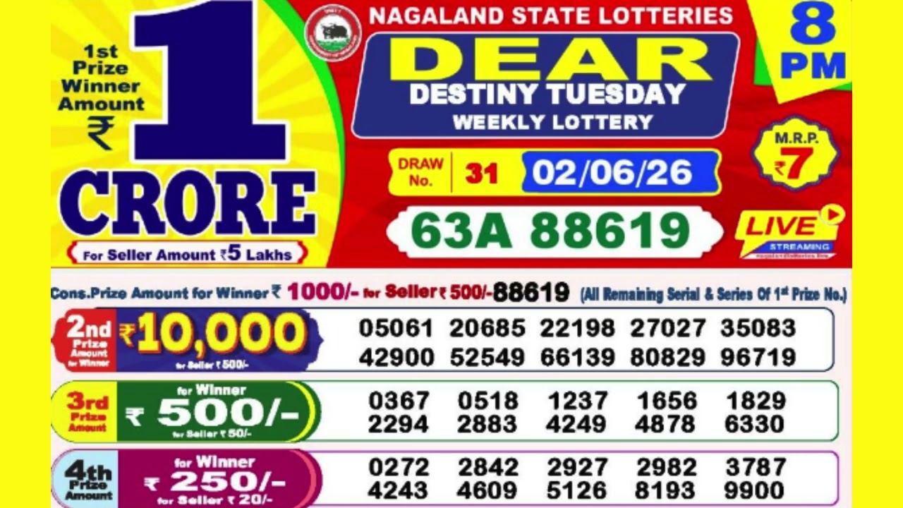 DEAR DESTINY TUESDAY  WEEKLY LOTTERY TODAY RESULT 8 PM 02/06/26#latest lottery result