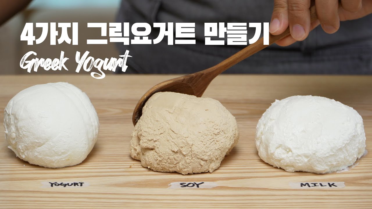꾸덕 쫀득 그릭요거트를 이렇게 만든다고?? 👉 두유, 우유, 플레인 요거트, 코코넛 밀크로 4종류 요거트 만들기 🙊