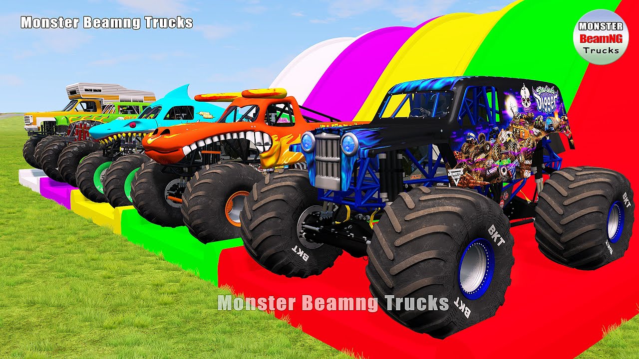 Тройной прицеп-платформа Monster Trucks с цветным слайдером - BeamNG.drive 416