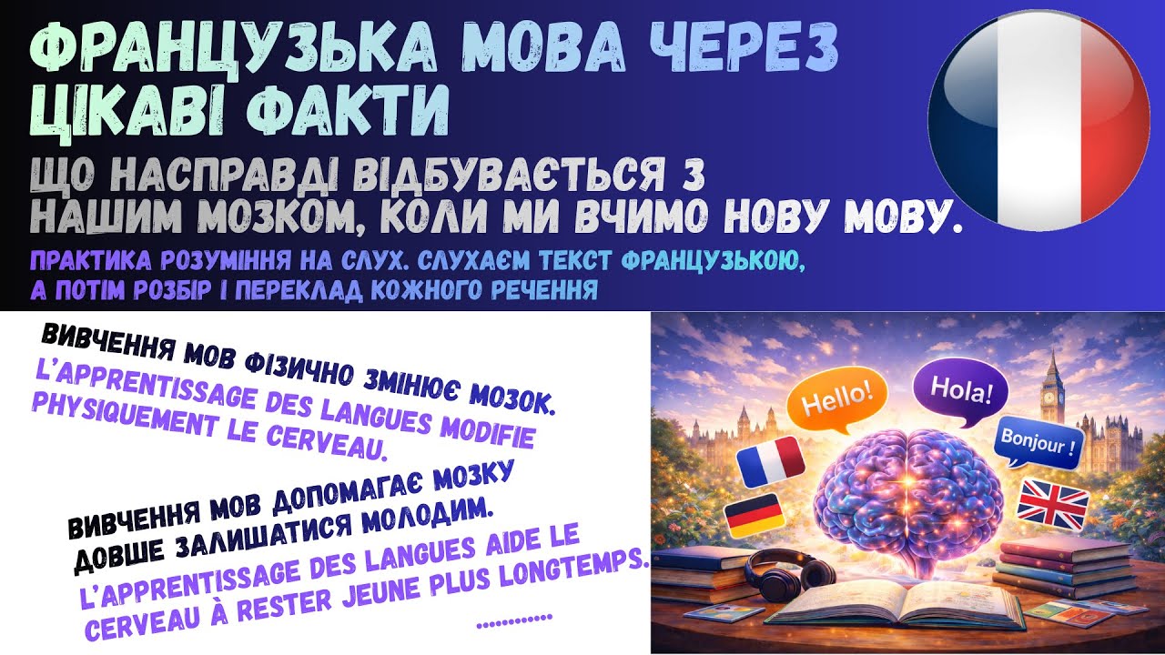 Французька через цікаві факти: Як вивчення мов впливає на мозок. Практикуємо слухання і читання