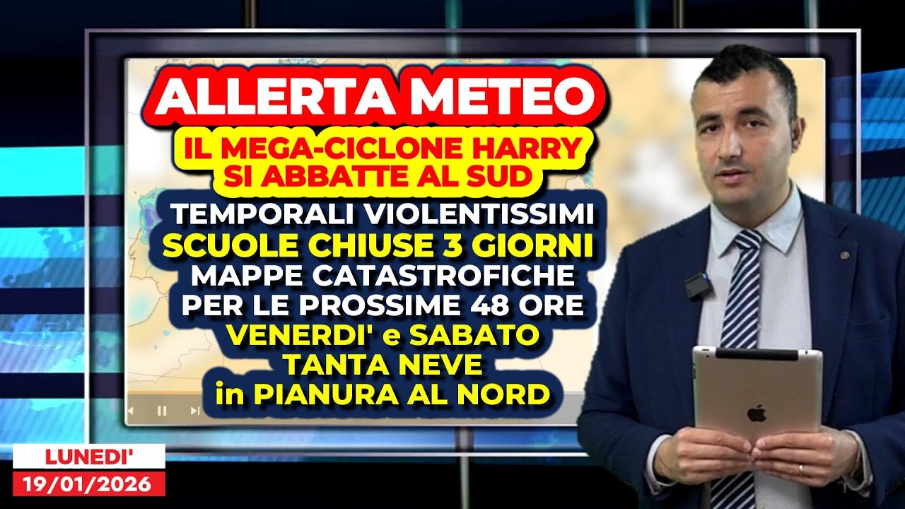 ALLERTA METEO, il Mega-Ciclone Harry scatena l'inferno al Sud. Poi arriva la NEVE in pianura al Nord