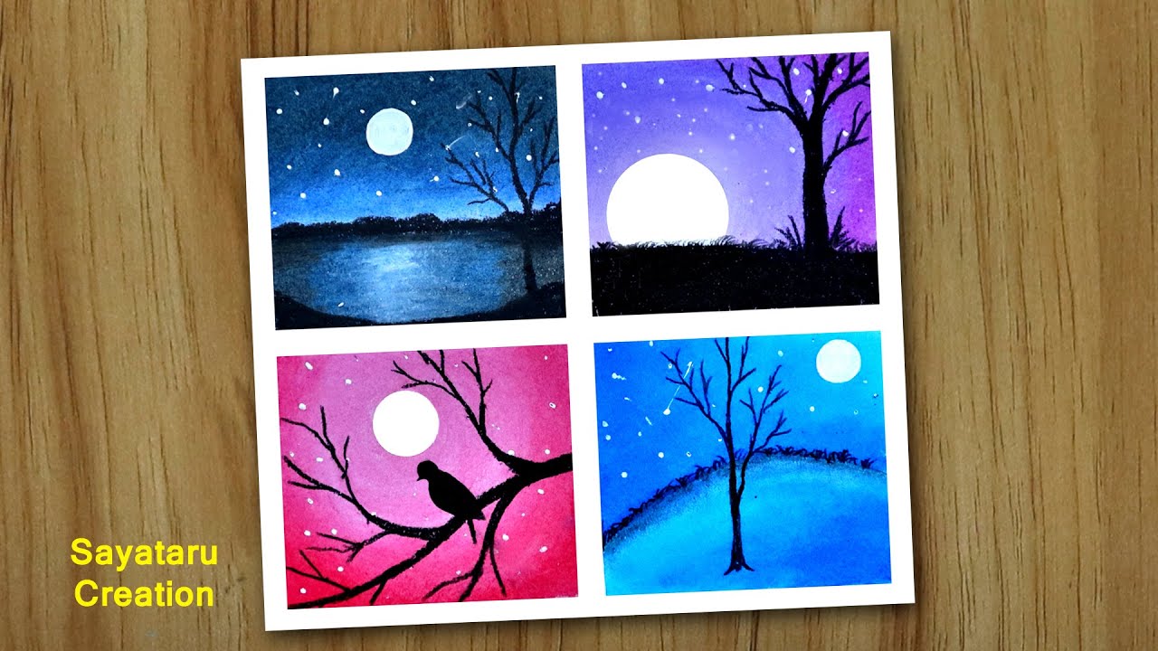 4 types of scenery drawing with oil pastels, Easy Oil pastel drawing for beginners