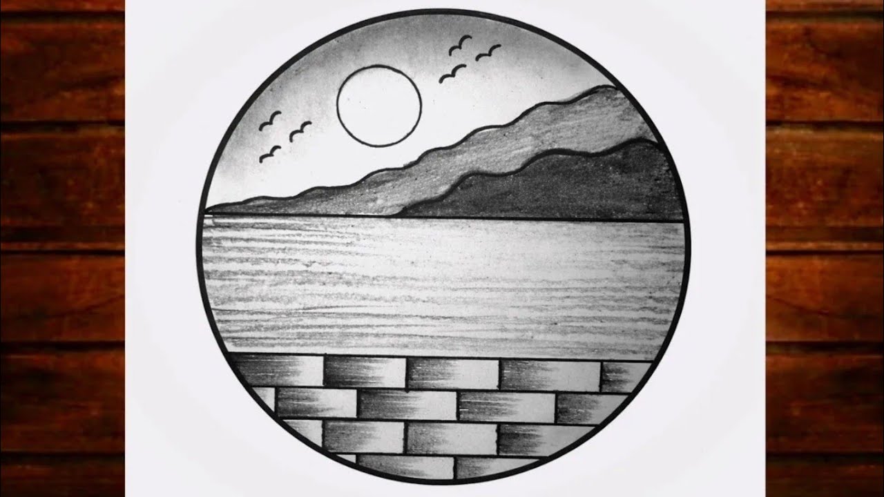 Easy circle scenery drawing /Easy drawing ideas for beginners/ How to draw pencil sketch drawing