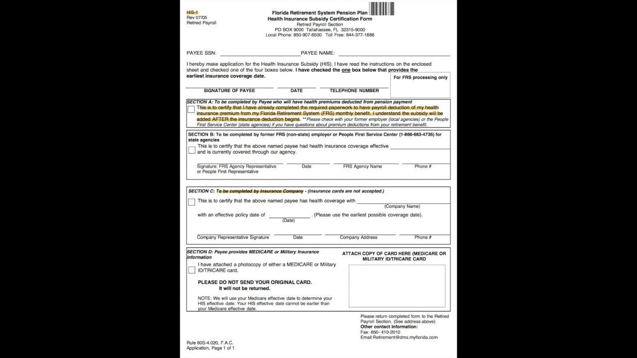 Florida Retirement System (FRS) Health Insurance Subsidy (Form HIS-1) | Don Anders