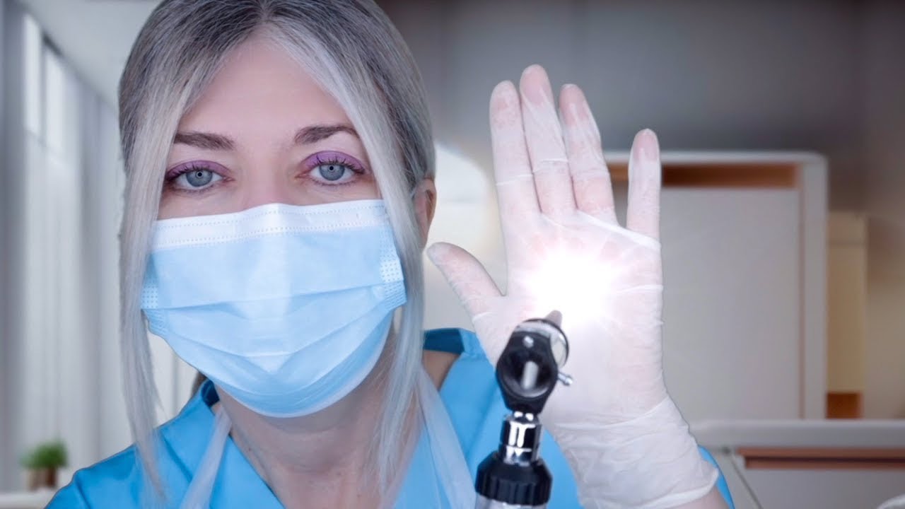 ASMR-осмотр ушей и глубокая чистка ушей - отоскоп, шипучие капли, перчатки, удаление ушной серы, ...