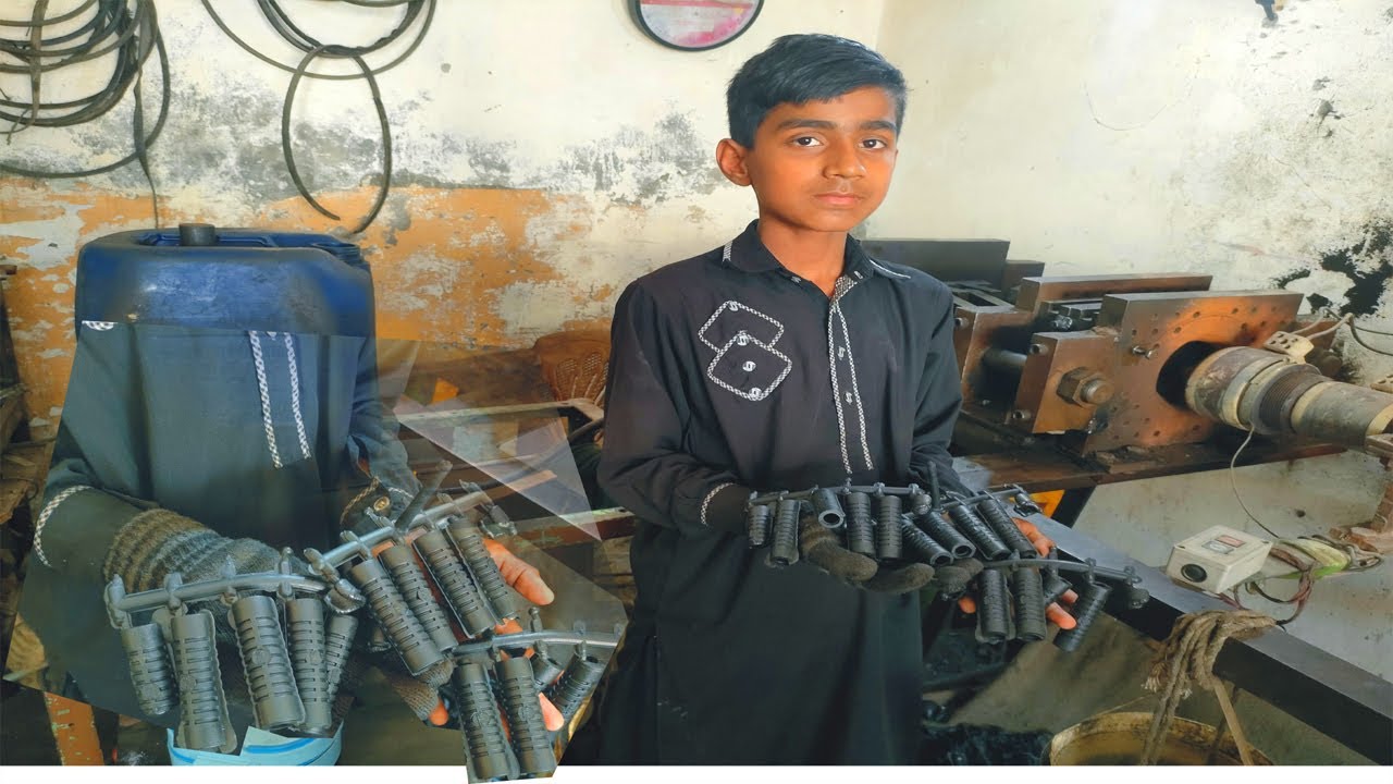 amazing process of Motorcycle kick Rubber Are being made in  factory with electrical molding machine