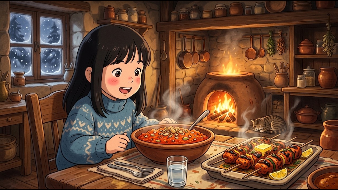 Cozy Winter Dinner in Snowy Cottage ❄️ | Tandoori Chicken & Halwa Cooking |desi ghibli  asmr