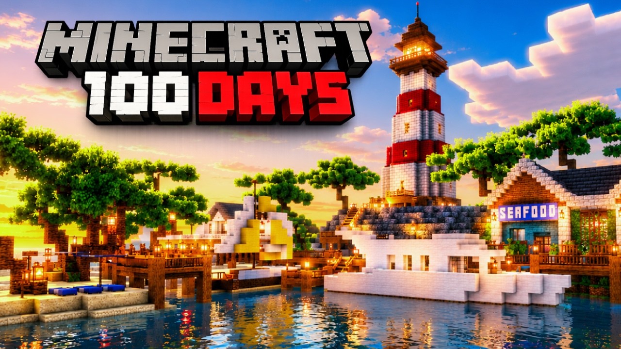 I Spent 100 Days Building a Beach Town in Minecraft