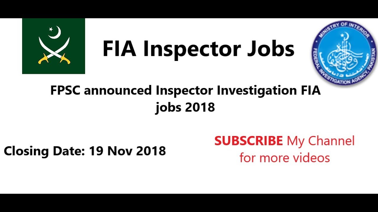 FIA Inspector Investigation Jobs 2018 by Govt of Pakistan