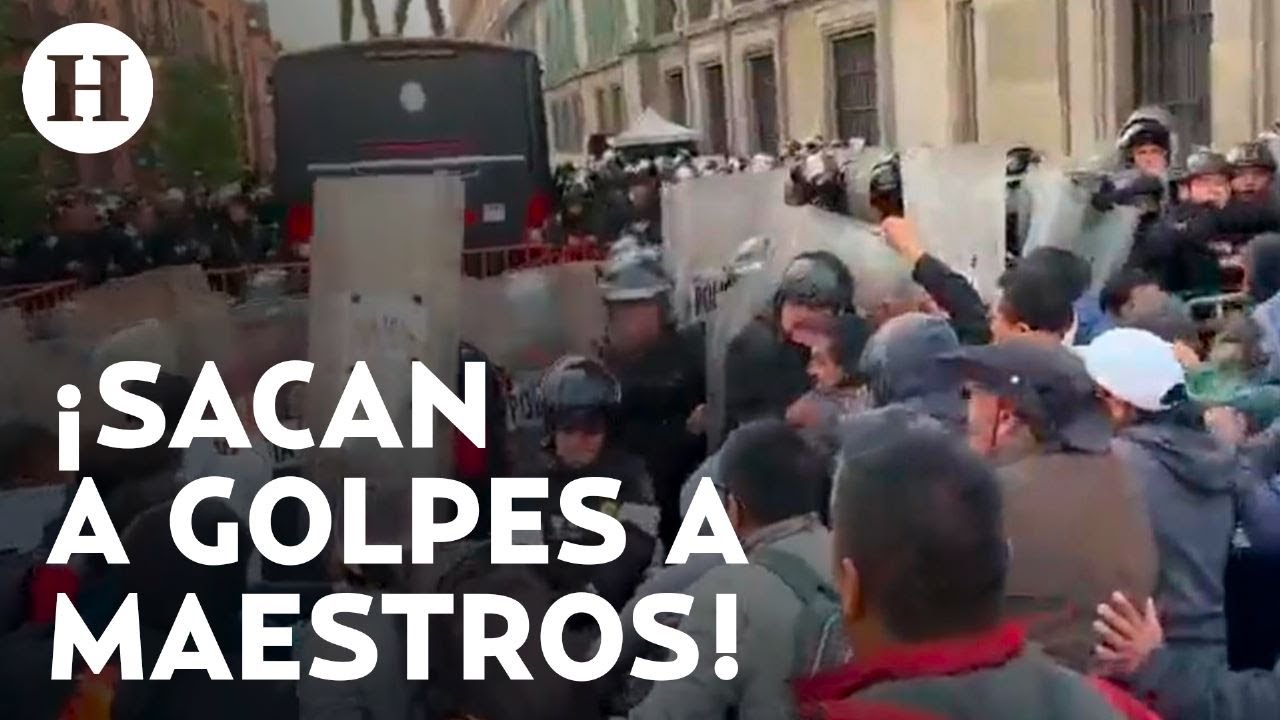 Maestros de la CNTE intentan hablar con AMLO en Palacio Nacional y los sacan con granaderos