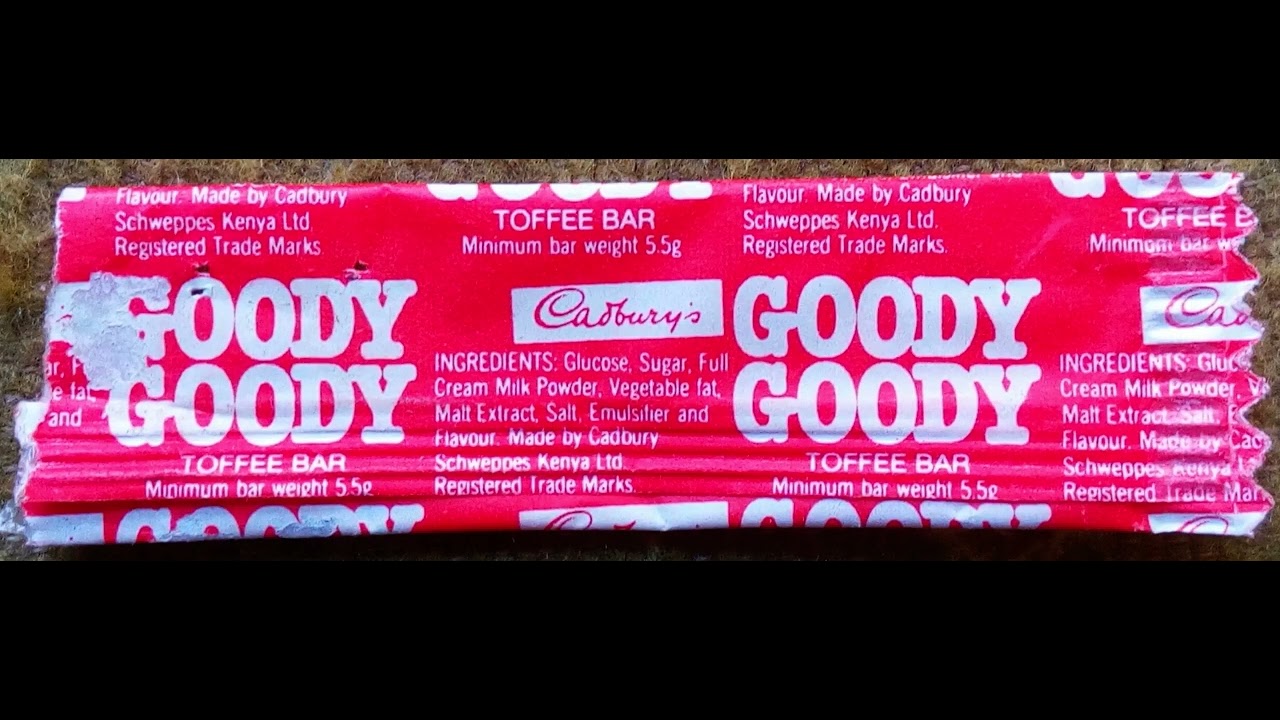 Image of wrapping of the 1980s of Kenya's "Goody Goody" toffee bar