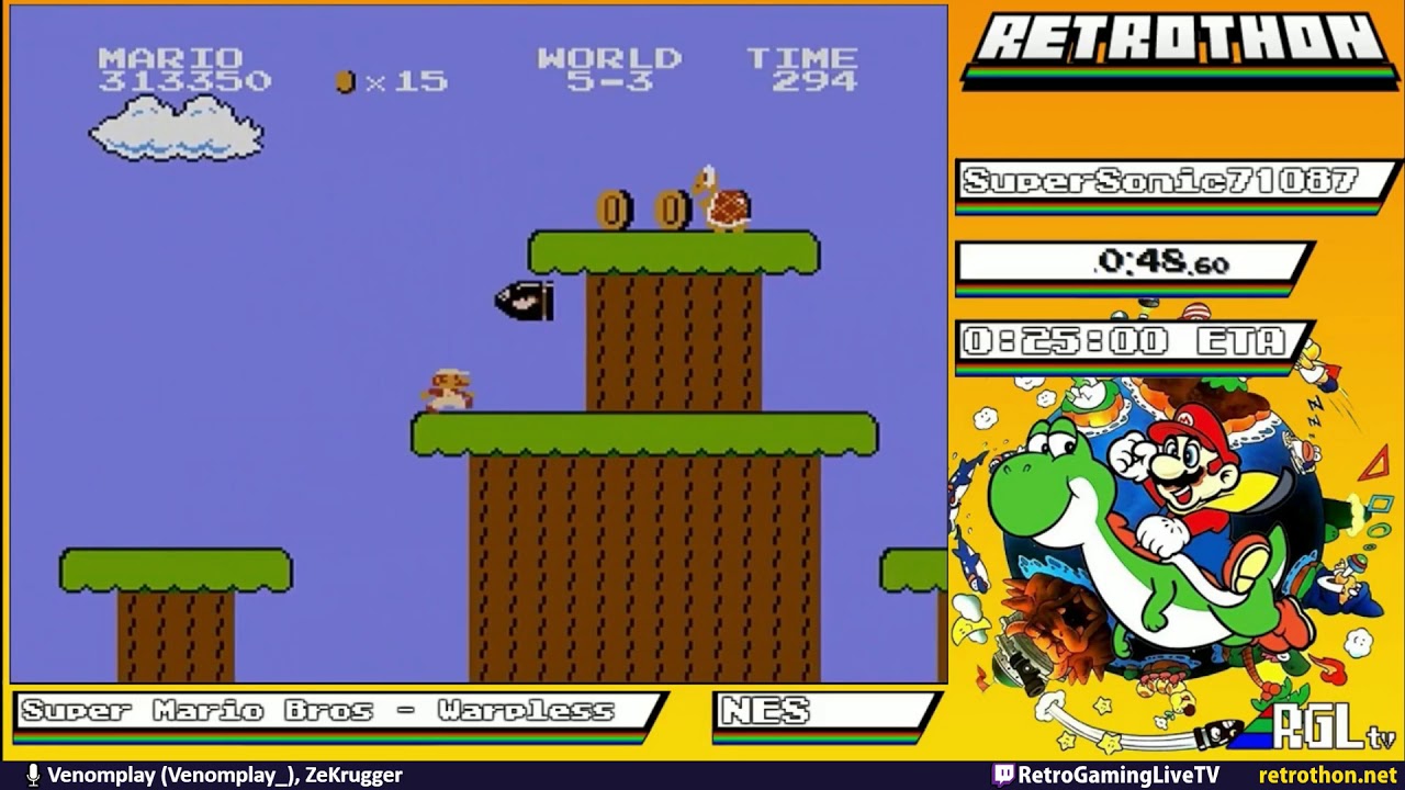 RGLtv Retrothon 2019.  Super Mario Bros. (Warpless).  SuperSonic71087