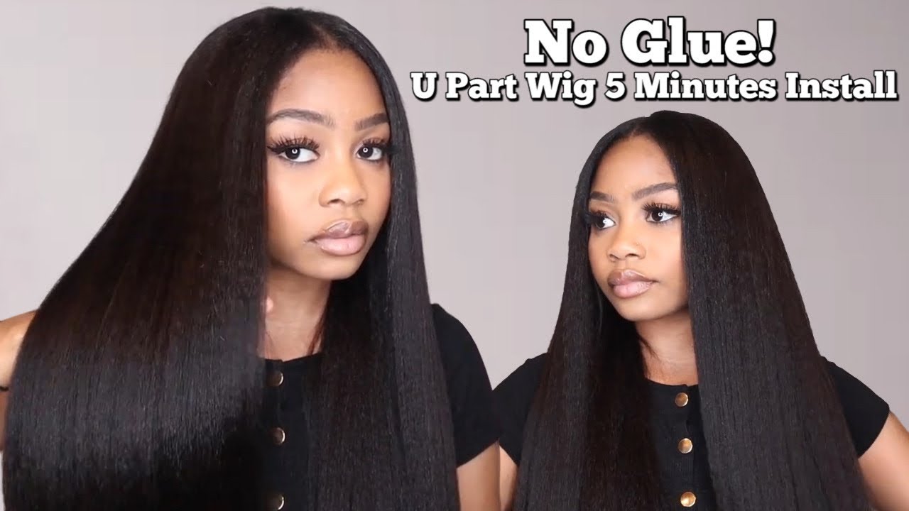 BEST GLUELESS & MOST NATURAL KINKY STRAIGHT| U PART WIG INSTALL FT. WEST KISS HAIR