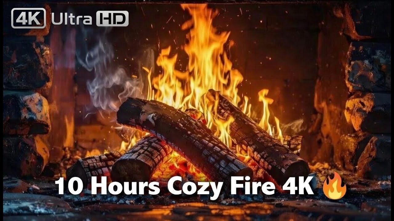 Cozy Crackling Fireplace 4K 🕯️ 10 Hours Relaxing Fire Sounds (No Music) - Sleep, Study, Relax