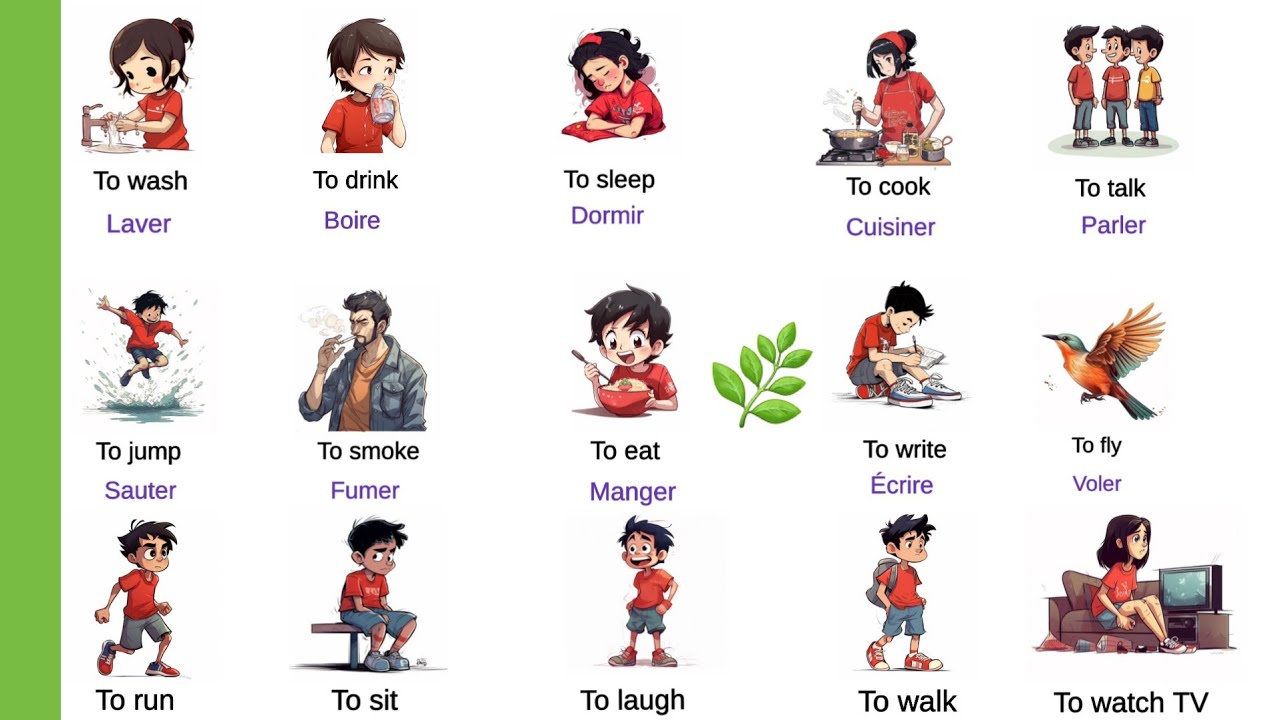 50 verbes d'action pour améliorer votre anglais | easy french | easy french sentences 🌿