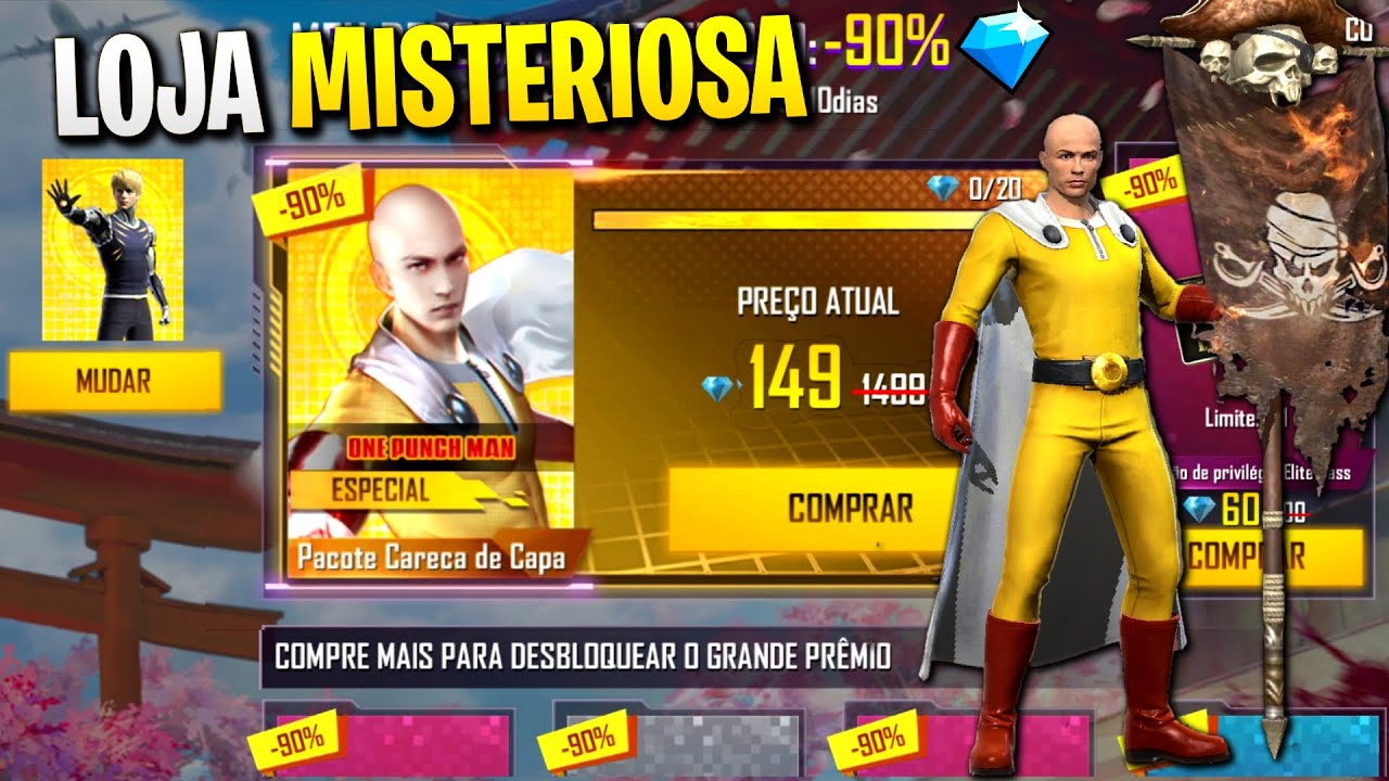 LOJA MISTERIOSA FREE FIRE. SAITAMA FF DO ONE PUNCH MEN! GASTANDO DIAMANTES NO FREE FIRE