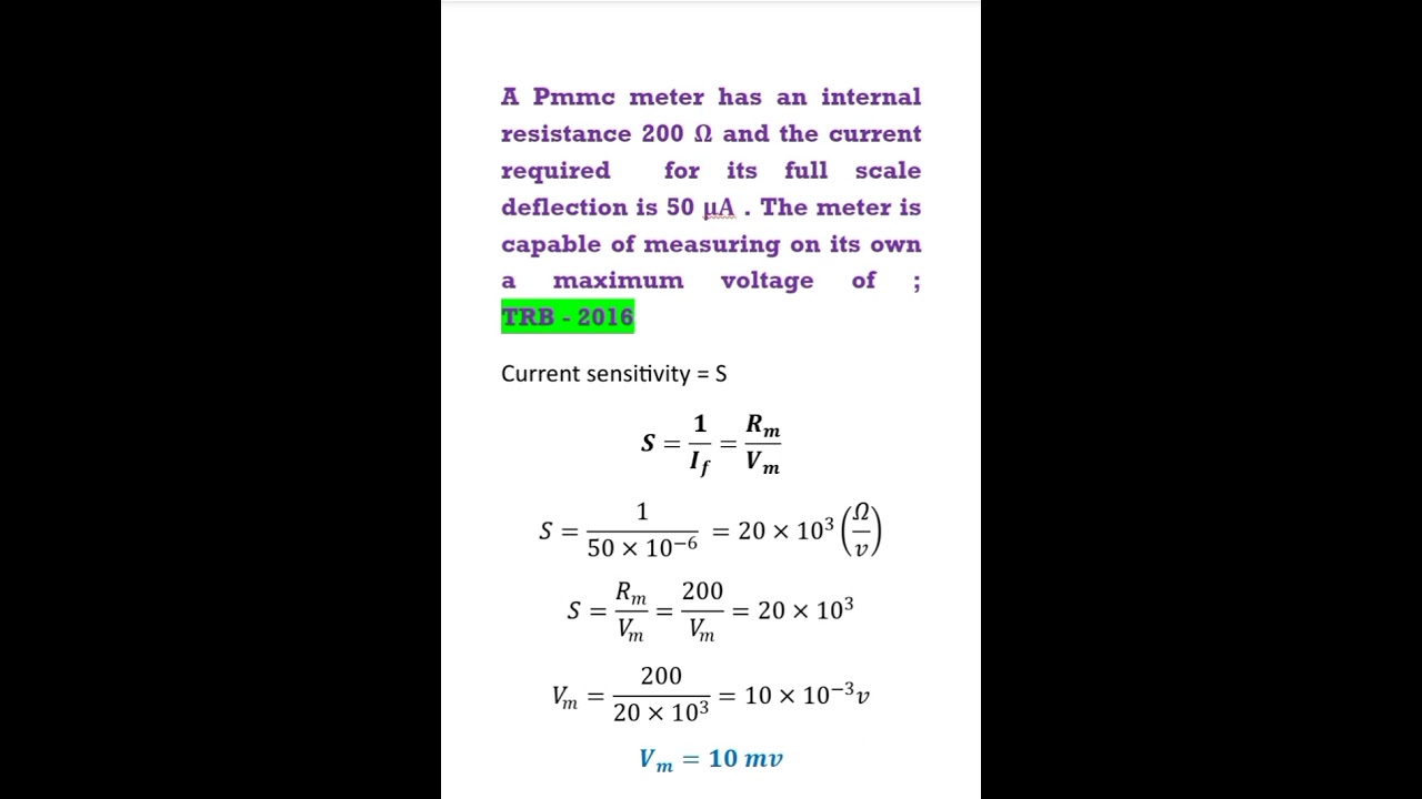 TRB - 2016 - EEE | Maximum voltage of PMMC Meter | Measurements | in tamil | @pbeee2417