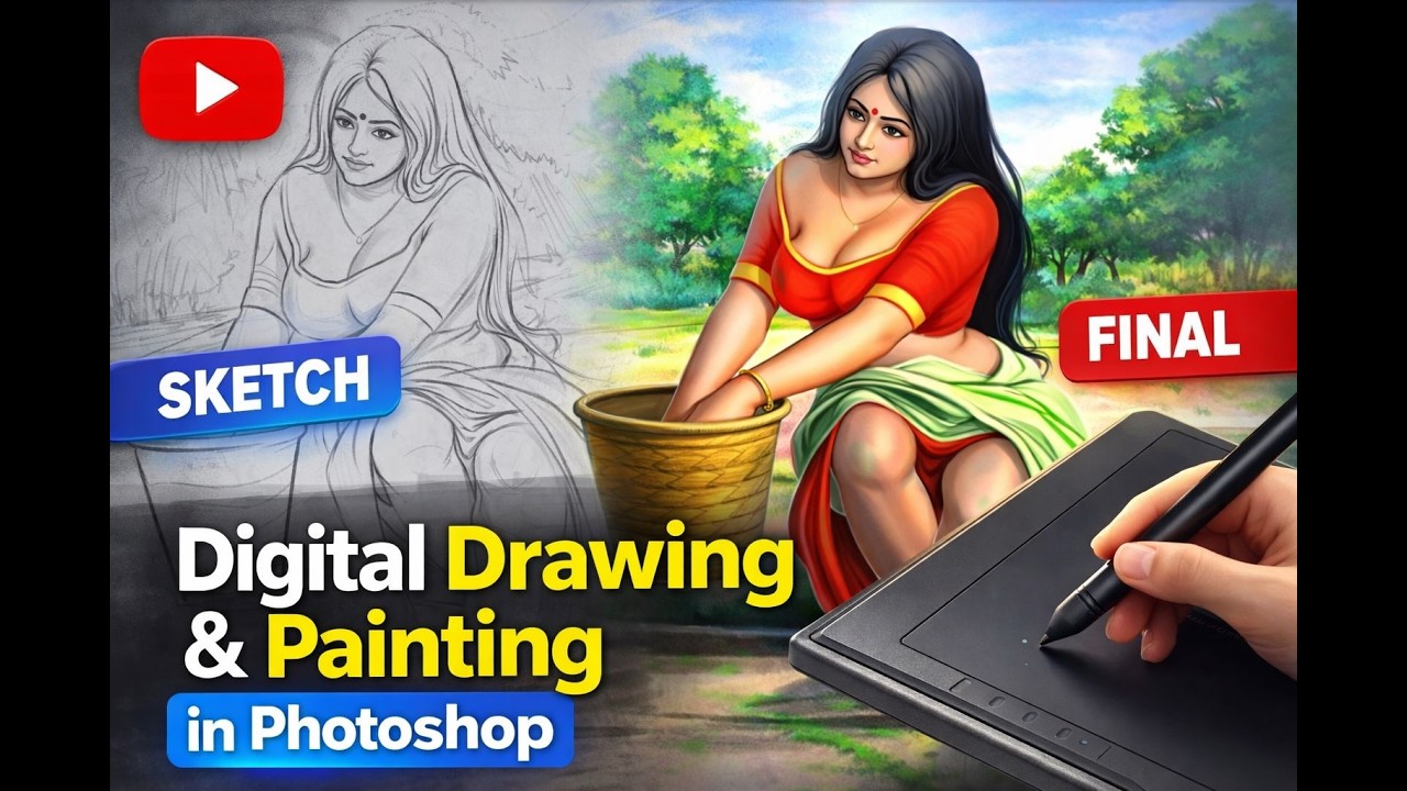 Digital drawing and painting in photoshop || my digital art process