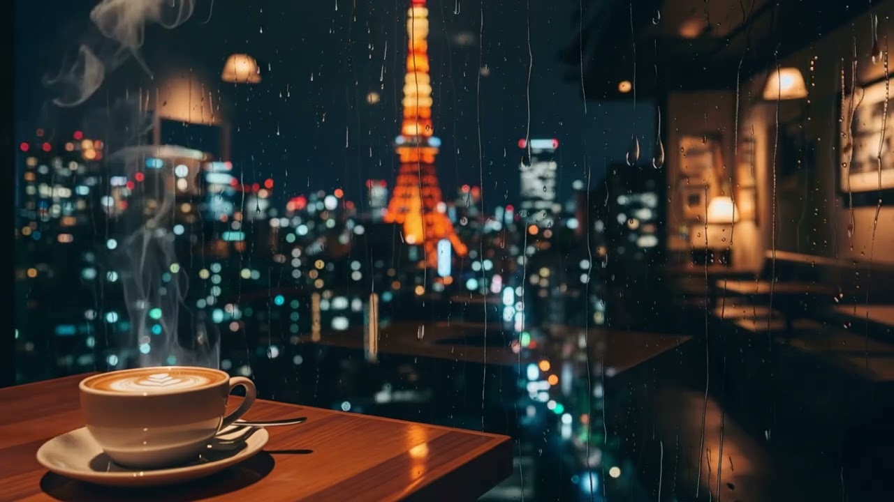 [Study & Relax] Tokyo Night Rain Cafe 🌧️ Cozy Coffee & Rain Sounds
