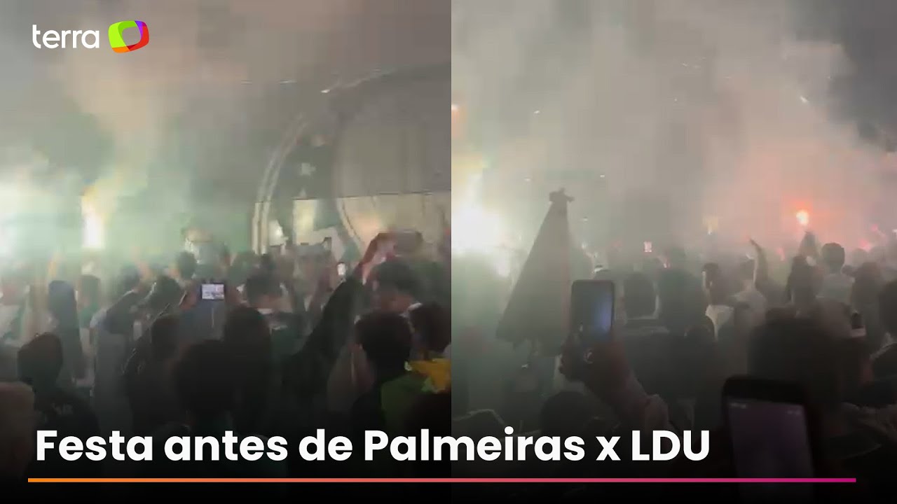 Torcedores do Palmeiras fazem festa para ônibus de jogadores antes de 'decisão' contra LDU