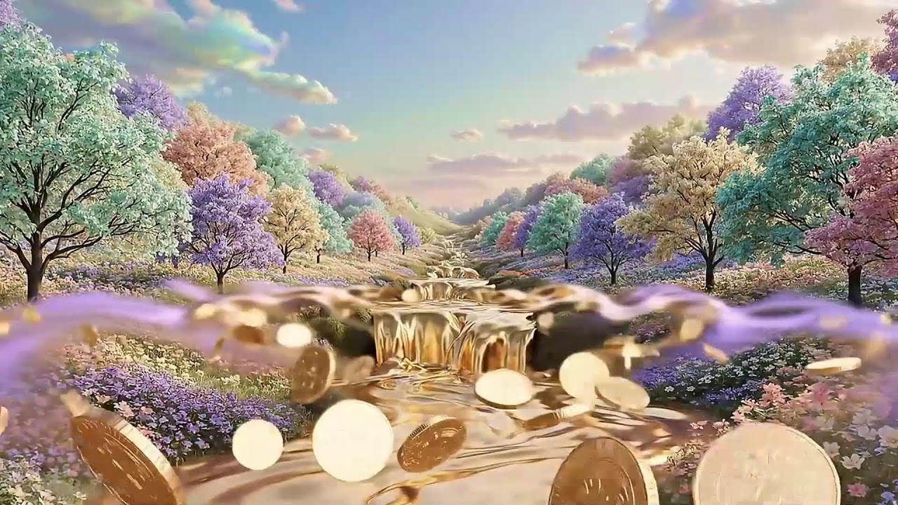 888Hz ✨ Cascadas de Oro y Naturaleza en Colores Pasteles | Abundancia 24/7