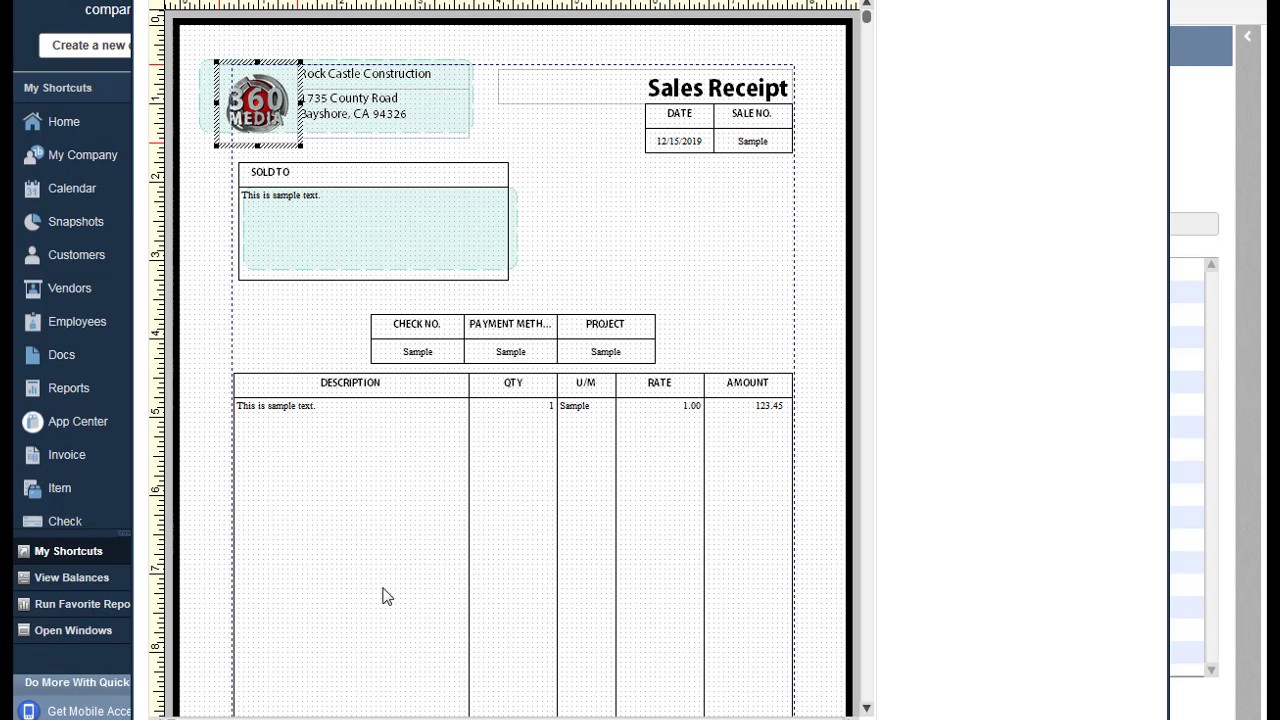 Creating a small(POS) receipt in quickbooks Part 1