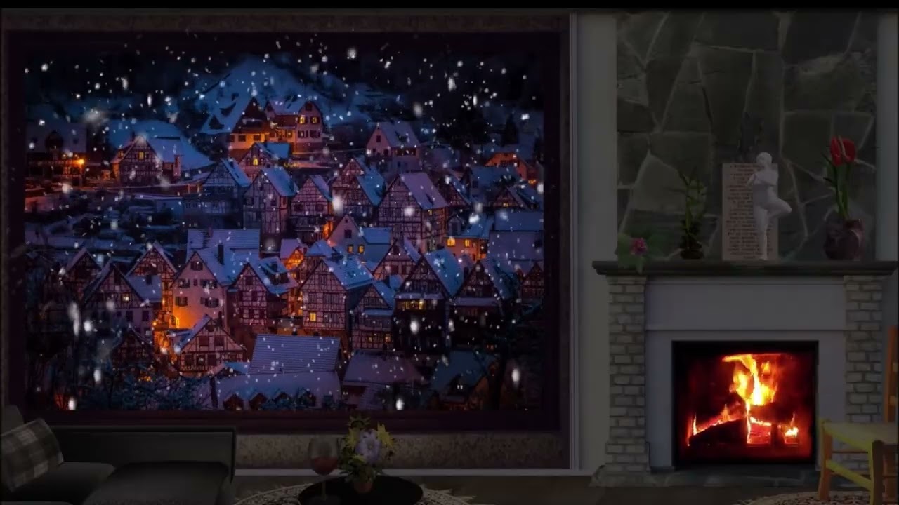 6 Hours of Cozy Fireplace & Snowfall 🌙 Deep Sleep Ambience for Relaxation & Study (No Talking)