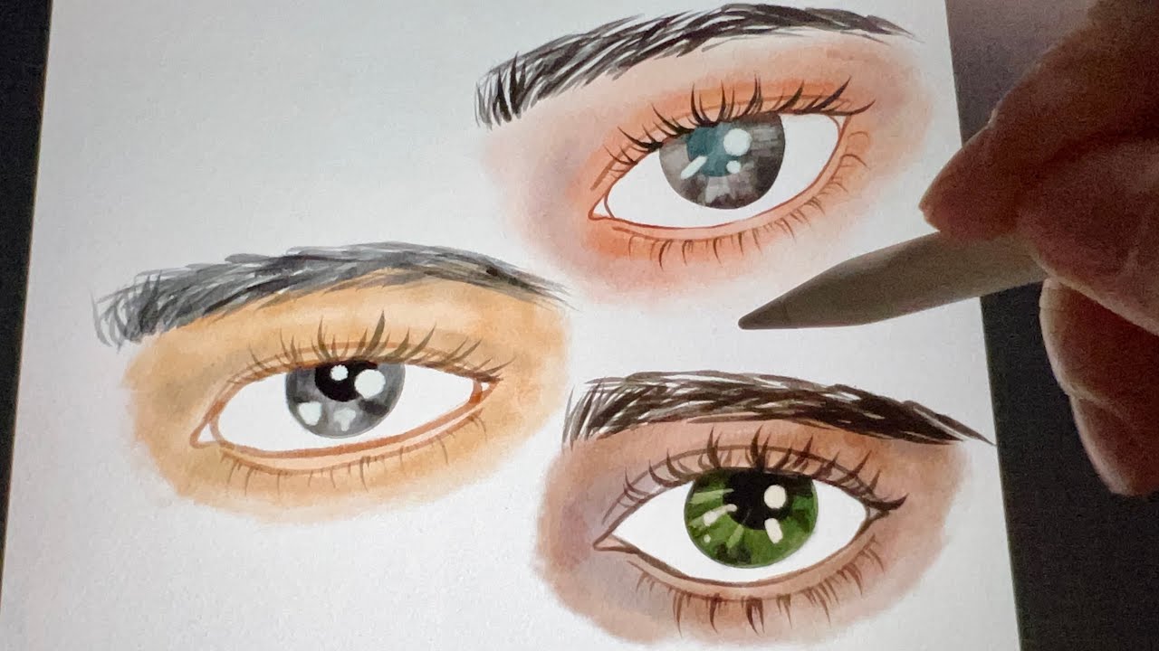 Menggambar Mata watercolor secara digital👁 IPAD ASMR draw with me✍🏻 sketching