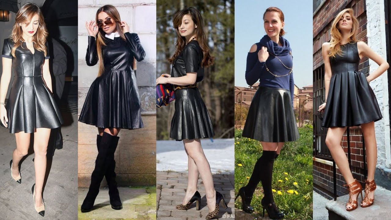 Super gorgeous women's over 50 in short leather mini skater skirts & dresses designs