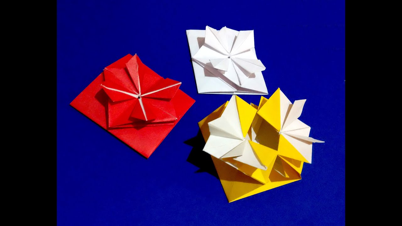 Pop-up Envelope with flower and secret message inside.  Origami Gift card