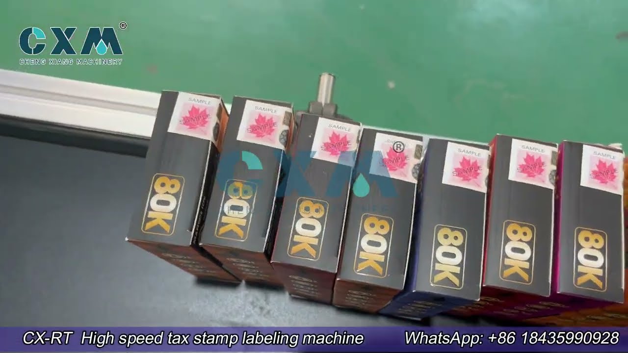 High speed tax stamp labeling machine | e-liquid box tax stamp labeling machine (5000BPH-5500BPH)
