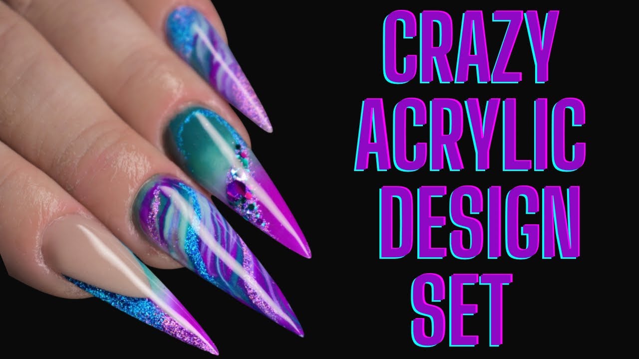 💜💙💚Sculpted base with crazy acrylic design!! 💜💙💚