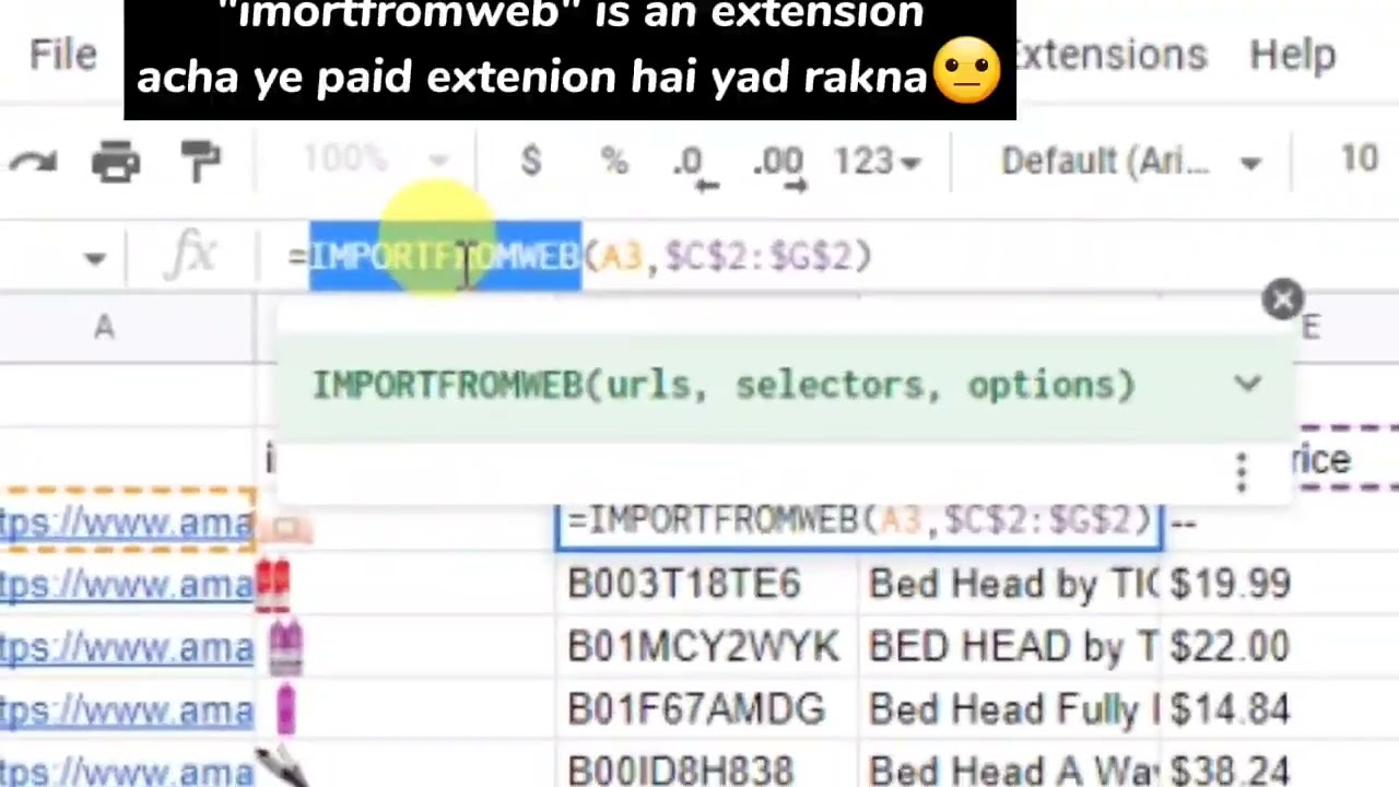 IMPORTFROMWEB Goggle Sheet Automation Technique for Amazon. Scrap data from Web using importfromweb.