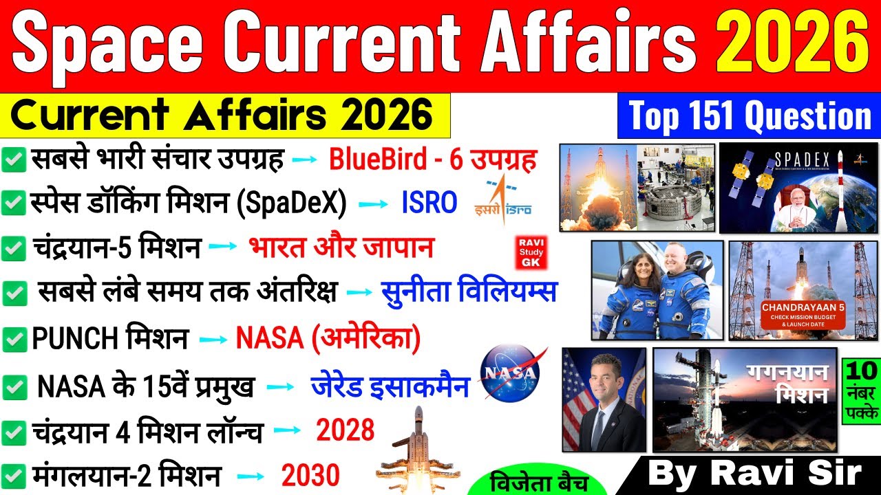 Space Current Affairs 2026 | ISRO Space mission 2025 | Space Science 2026 | NASA ISRO Mission 2026