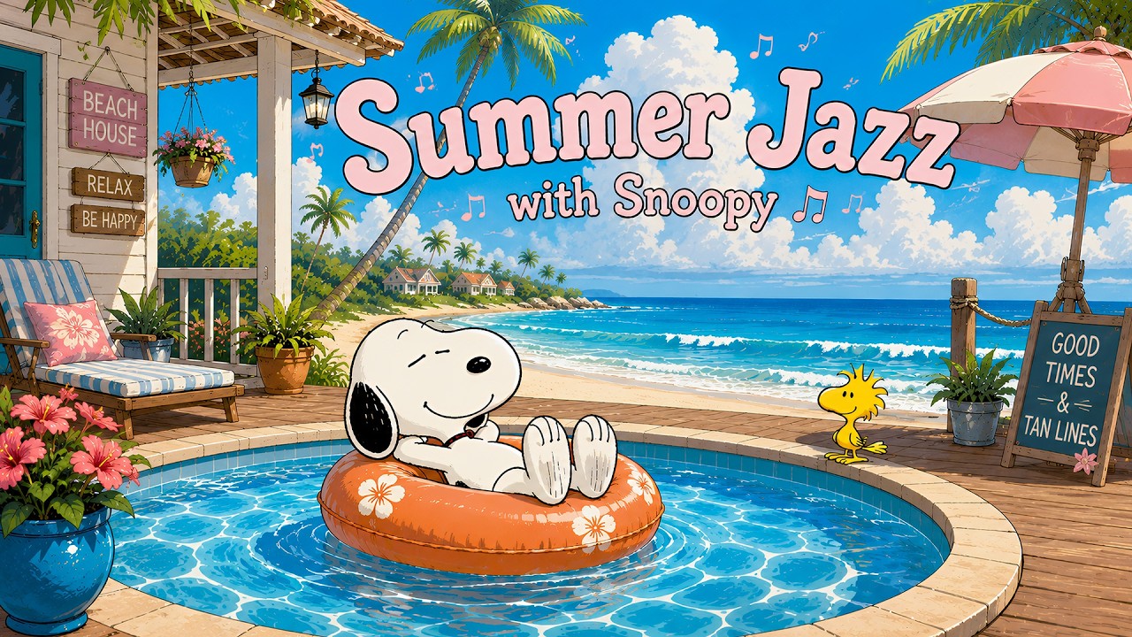 Summer Jazz with Snoopy 🌞 Soft Jazz Morning for Calm Happiness
