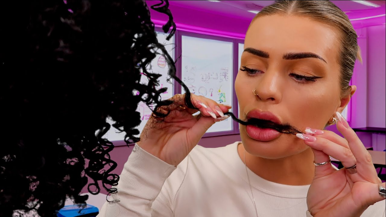ASMR girl EATS your curly hair in class 😳 (hair play roleplay)